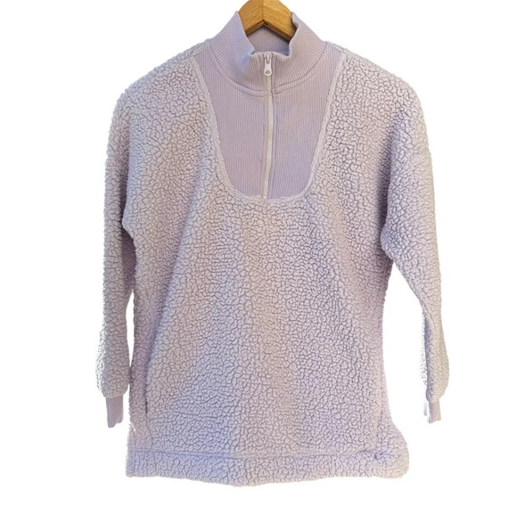 Aerie Dream Sherpa Quarter Zip Sweatshirt Pullover Purple XS - Picture 2 of 12
